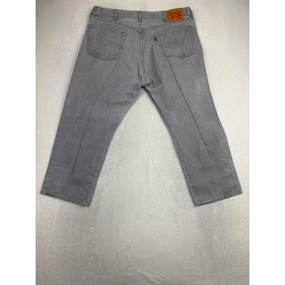 Levis 501 Mens‎ 44x30 Jeans Stitched Crease Grungy Grey Denim Nice Wash - Picture 4 of 9